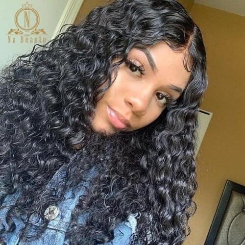 Curly Wigs T Part Lace Wig Human Hair Pre plucked Transparent 13x1 Lace Wig Baby Hair For Black Women Nabeauty 250 Density