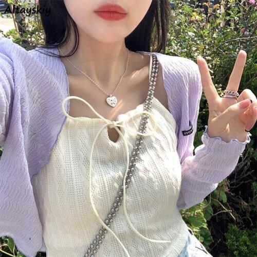 Camisole Women Sexy Lovely Students Kawaii Girls Tops Knitting Solid Ulzzang Chic Tender Casual All-match Cropped New Clothing