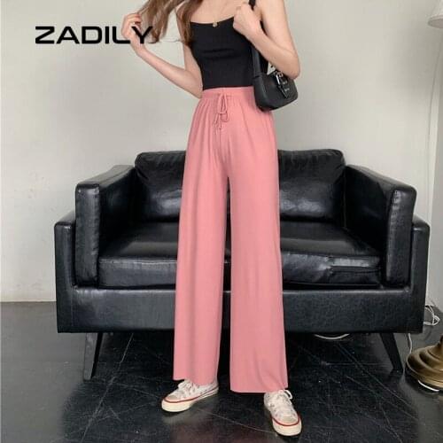 ZADILY Y2K Korea Style High Waist Loose Women Wide Leg Pant Casual Solid Ladies Ankle-Length Pants 2021 Summer Female Trousers