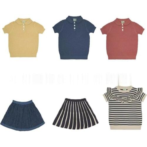 In Stock 2021 Spring and Summer New Boys Sweater Fub Soft Modal Cotton Hollow Knit Top Half Skirt