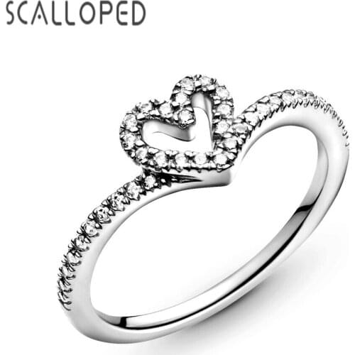 SCALLOPED Sparkling Crystal Hollow Love Wedding Rings Love At First Sight Series Romantic Engagement Women Fashion Jewelry