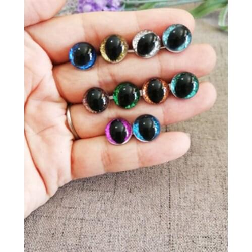 20pcs/lot 12mm plastic clear safety toy cat eyes + glitter Nonwovens + hard washer for diy plush animal doll findings
