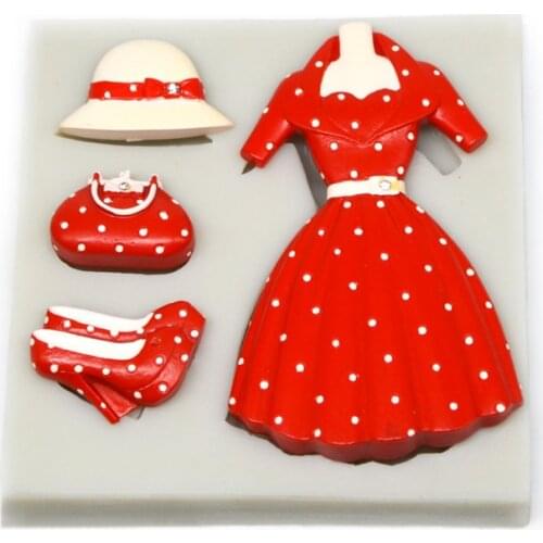 2019 Lady wedding evening dress Clothes hat shoes silicone fondant cake silicone mold chocolate mold DIY baking tools