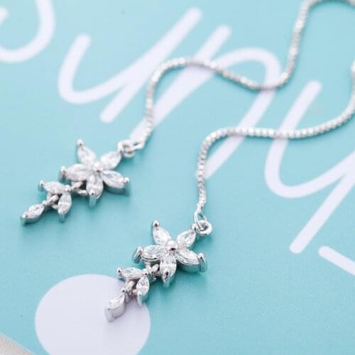 2019 Five petals flowers zircon long tassel Korean earrings Tibetan sliver wholesale bridal chain earrings stone jewelry