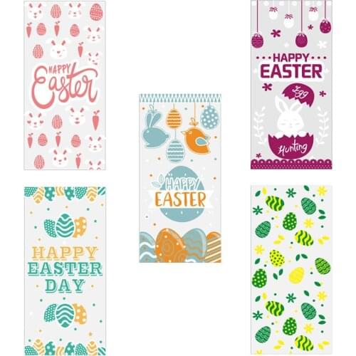 50pcs Easter Decorations Cellophane Bags Bunny Eggs Chicken Print Gift Bags Happy Easter Party Favors Candy Package Baking Bags