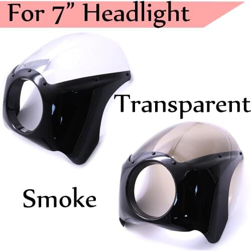 7" Glossy Black Headlight Fairing Cowl Mask Transparent Smoke For Road King Electra Glide Sportster 883 1200 XL883 XL1200 Dyna