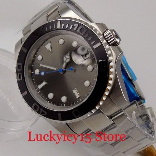 Automatic Japan NH35 Men Watch 24 Jewels Sapphire Steel Middle Polish Bracelet Sterile Dial Brushed Insert Deployment Clasp