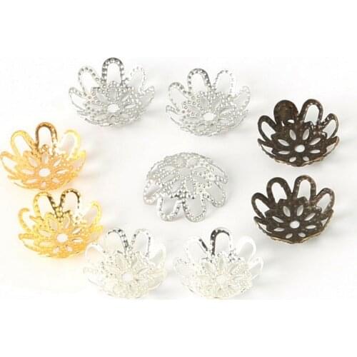 DIY Jewely Findings Hollow Flower Metal Filigree Loose Spacer Bead Caps Silver Gold Bronze 200pcs /lot 3x14mm