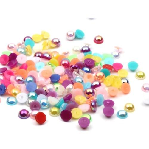 6mm 8mm Mixed Color ABS Half Round Pearl Bead Flat Back Scrapbook Beads For Jewelry Making Craft Pearls Clothing Accessories