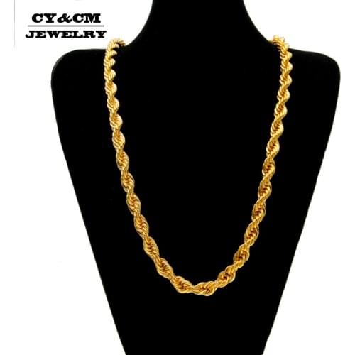 CY&CM 10mm Hip Hop Jewelry Punk Rope Chain Iron Iced Out Gold Silver Color Long Twisted Braided Chain Necklace For Men Women 30"