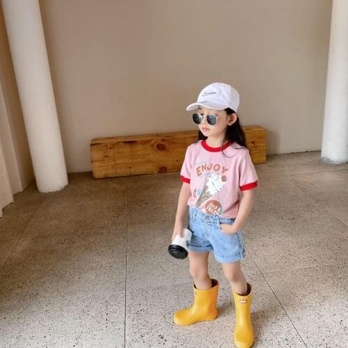 Childrens Short Sleeve T Shirts 2021 Summer New Baby Girls Cartoon Print T-shirts Kids Clothes Cute Ice Cream Print Girl Tees