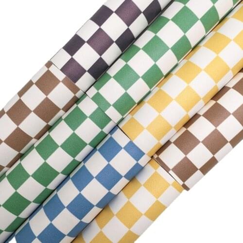 Plaids Checks Printed Synthetic Faux leather Fabric Sheets with Felt Backing Faux Leather For Earrings Bows DIY FZ157A