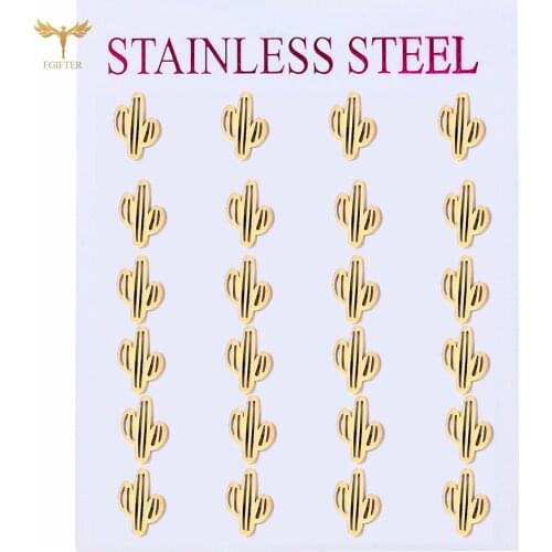 Small Earrings for Women Trend 2021 Desert Cactus Stud Earrings Charm Golden Stainless Steel Jewelry Set 12 Pairs Wholesale