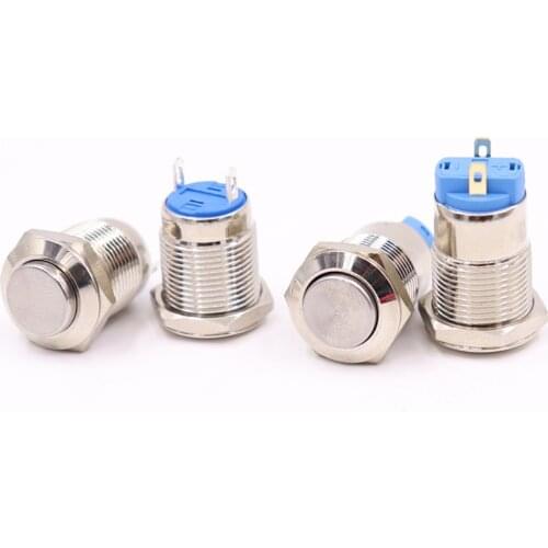 12mm metal push button waterproof nickel plated brass switch high head Round shape momentary self reset 1NO