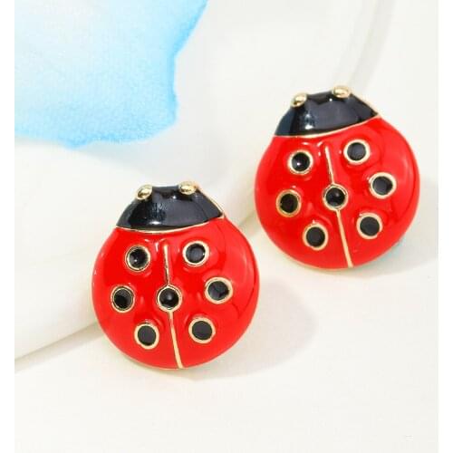 Fashion Cute Seven-star Ladybug Stud Earrings Animal Insect Beetle Earring for Women Kids Christmas Gifts Party Jewelry