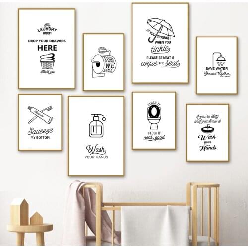 Toilet Shower Toothpaste Bathroom Sign Wall Art Canvas Painting Nordic Posters And Prints Wall Pictures For Living Room Decor