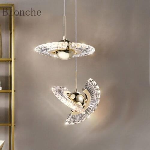 Nordic UFO Small LED Chandelier Creative Bar Counter Bedroom Restaurant Rotating Single Head Lamp Kitchen Island