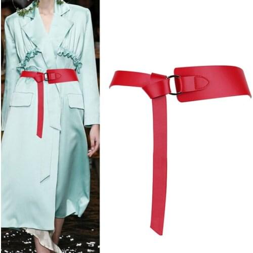 New Wide PU Leather Corset Belt Women Tie Obi Thin Red Black Bow Leisure Belts For Wedding Dress Waistband Ladies Belts