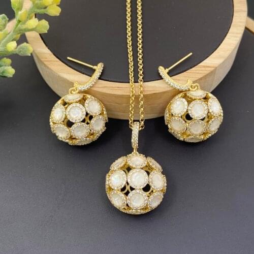 Lanyika Fashion Jewelry Set Distinctive Hollow Ball Micro inlay Necklace with Earrings for Women Wedding Anniversary Best Gifts