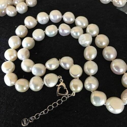 Hand knotted 10-11mm natural white baroque freshwater pearl necklace 45+4cm fashion jewelry