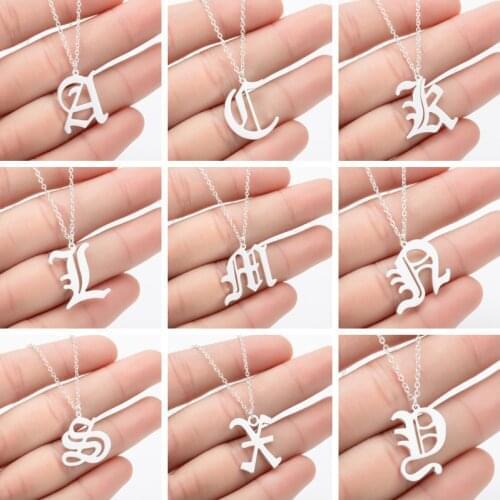 A-Z Initial Letter Necklace Women Men Stainless Steel Monogram 26 Alphabet Ancient Old English Letter Necklaces Unique Jewelry