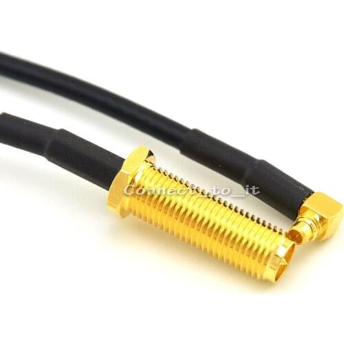 RP SMA Female to MMCX Male Rightangle Connector Pigtail Extension Cable RG174 30CM Bulkhead with 19mm thread