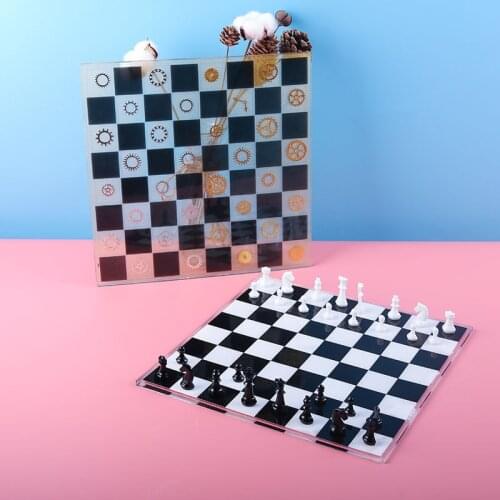 Crystal International Chess Silicone Mold Mirror Chessborad Tray UV Epoxy Resin Casting Mold DIY Jewelry Crafts Making Tools