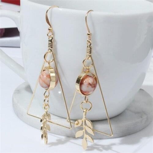 Qianraq Creative Bead Triangle Ear Stud For Women Girl Trendy Geometric Leaf Marble Earrings Earrings Jewelry Gift