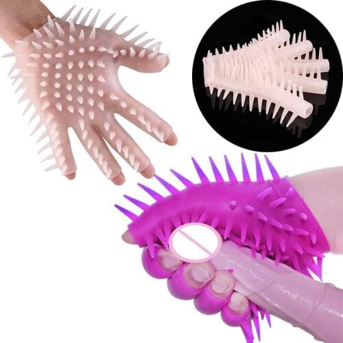 Silicone Spike Gloves Penis Friction Stimulate Sexual Men Masturbation Delayed Ejaculation Flirt SexToys For Adult Game Sex Shop