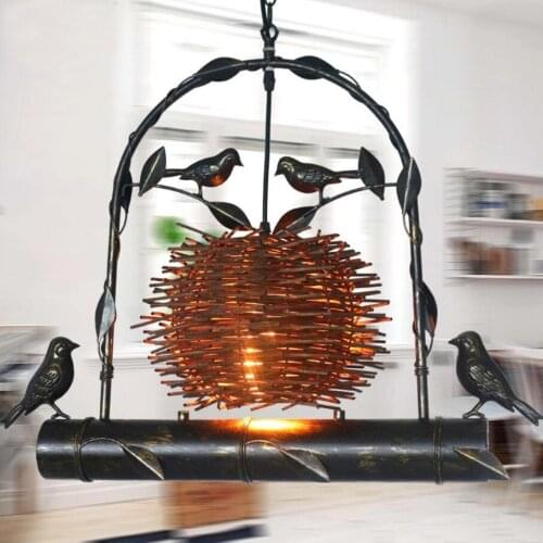 Nordic loft vintage iron bird nest pendant light restaurants aisle bar coffee shop dining room decorative E27 hanging lamp