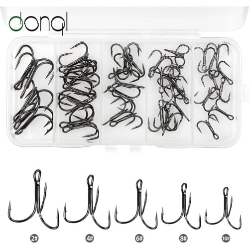 DONQL 45Pcs Treble Fishing Hooks Carbon Steel Barbed Saltwater Fishhook 10#-2# Sharp Weight Hard Bait Wobbler Carp Fishing Hooks