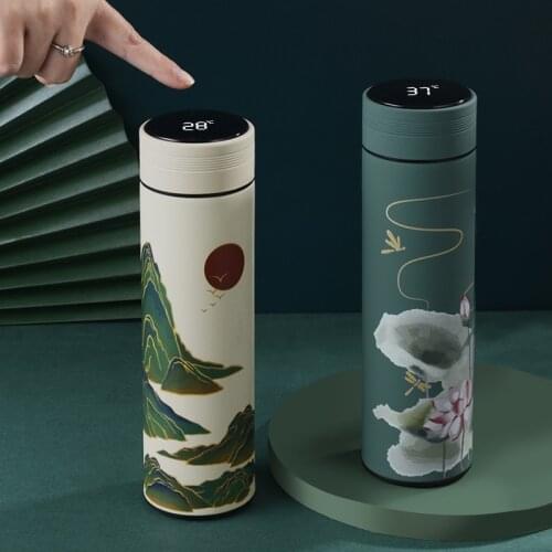 450ml Chinese Style Intelligent Thermos Bottle Classical Style LED Touch Display Stainless Steel Vacuum Flask Mug Water Bottles