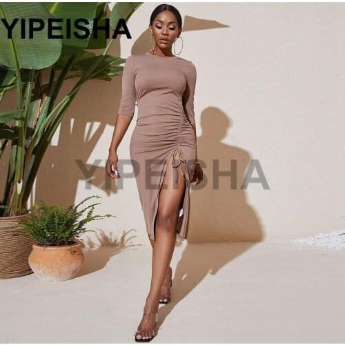 O-Neck Half Sleeve Tea-Length Front High Split Evening Dresses Simple Satin Prom Party Gown vestidos de fiesta платье