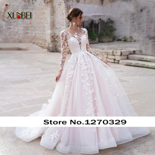 Vestido De Novia A-Line Wedding Dresses With e Long Sleeves Romantic Appliques Princess Scoop Tulle Bridal Gowns Robe De Mariee