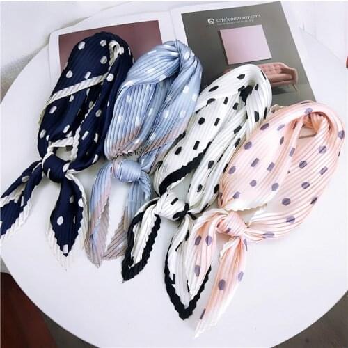 Wave Dot Pleated Korean Edition Square Scarf Literature And Art RETRO Small Silk Scarf New Versatile Decoration Small Scarf Girl