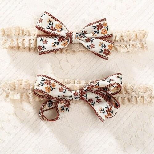 Embroidery Floral Print Bows Baby Kids Headband Sweet Bow Girls Hair Bands Nylon Children Princess Headwrap Toddler Turban