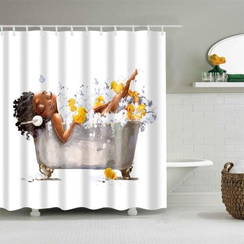 Dafield Black Girl Shower Curtain Waterproof Girl Take a Bath Bathroom Polyester High Quality With Hooks