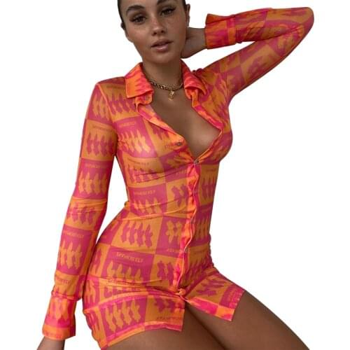 Ladies Shirt Dress Printing/Color Matching Lapel Long-Sleeved Mini Skirt Autumn 2021 New Casual High Street Fashion Personality