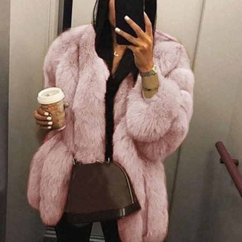 Winter Solid Color Thicken Faux Fur Coat Women Loose Warm Long Sleeve Jacket