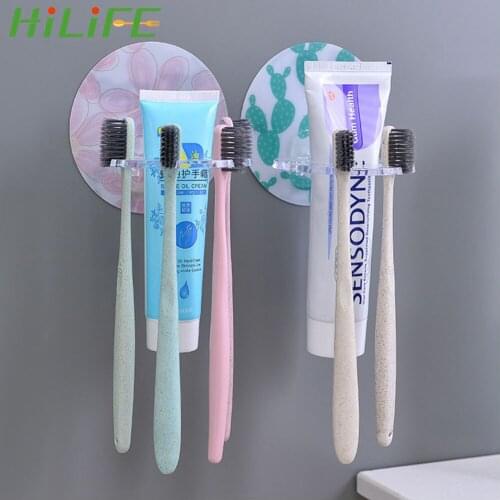 HILIFE Organizer Bathroom Accessories Punch-free Plastic Toothbrush Holder Shaver Tooth Brush Dispenser Toothpaste Storage Rack