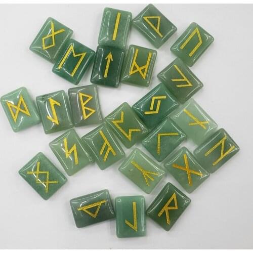 2019 25pcs green aventurine Natural Stones Viking Runes Amulet Set Reiki Healing Crystal Divination Tumbled Stone beads free