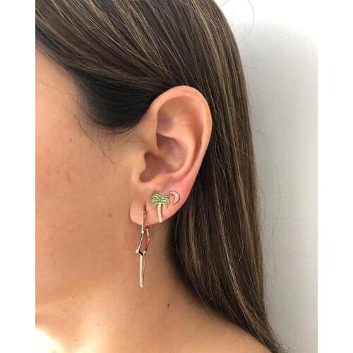 2020 New fashion jewelry delicate minimal cute green palm tree CZ charm summer beach design girl cute lovely mini earring