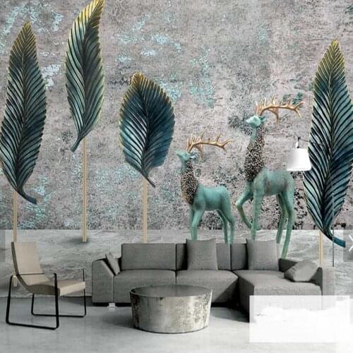 3D Wall Mural Vintage Retro ELK Animal Tree Leave Leaf Iron Art Wall Paper Murals Living Room Wall Decor Landscape Wallpapers
