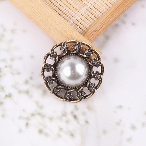 5PCS Diamond and pearl hollow flower disc button alloy accessories, headdress, dress button accessories