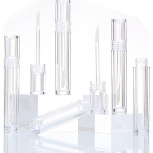 5ml Round Transparent Empty Lip Gloss Tubes Refillable Lip Glaze Lip Balm Wand Tube With Rubber Inserts Eyeshadow Brush Bottles
