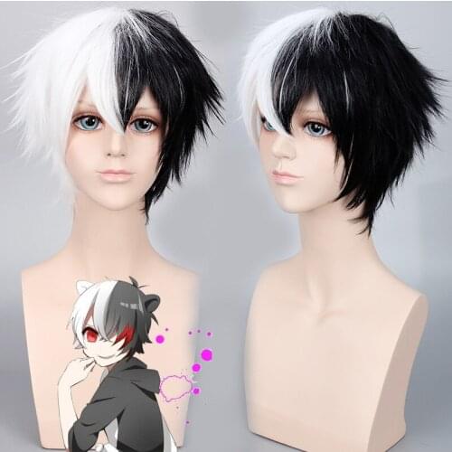 Anime Danganronpa Monokuma Wig White Black Synthetic Hair Costume Dangan Ronpa Women Men For Halloween Party