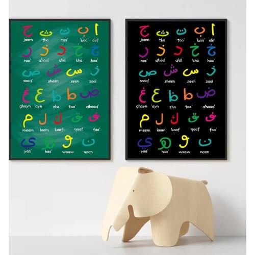 Arabic Alphabet Poster Print Islamic Calligraphy Wall Art Prints Nursery Canvas Painting Pictures Kids Baby Room Home Decoration