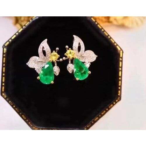 Elegant lovely bowknot water natural green Emerald stud earrings Natural gemstone earrings 925 silver women party gift jewelry