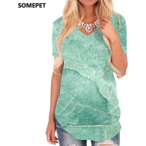 SOMEPET Mint T Shirt Women Green V-neck Tshirt Psychedelic T-shirts 3d Abstract Tshirts Printed Womens Clothing Summer Printed