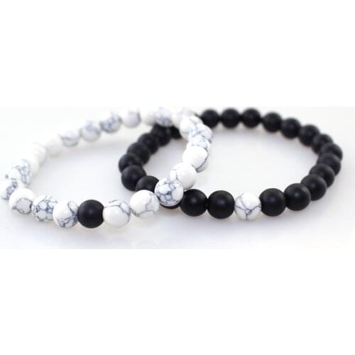 Hot 2Pcs/Set Couples Distance Bracelet Classic Natural Stone White and Black Yin Yang Beaded Bracelets for Men Women Best Friend